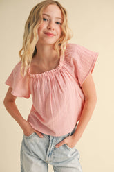TWEEN KIDS GIRLS PEASANT SHORT SLEEVE LOOSE FIT TOP (7-14)